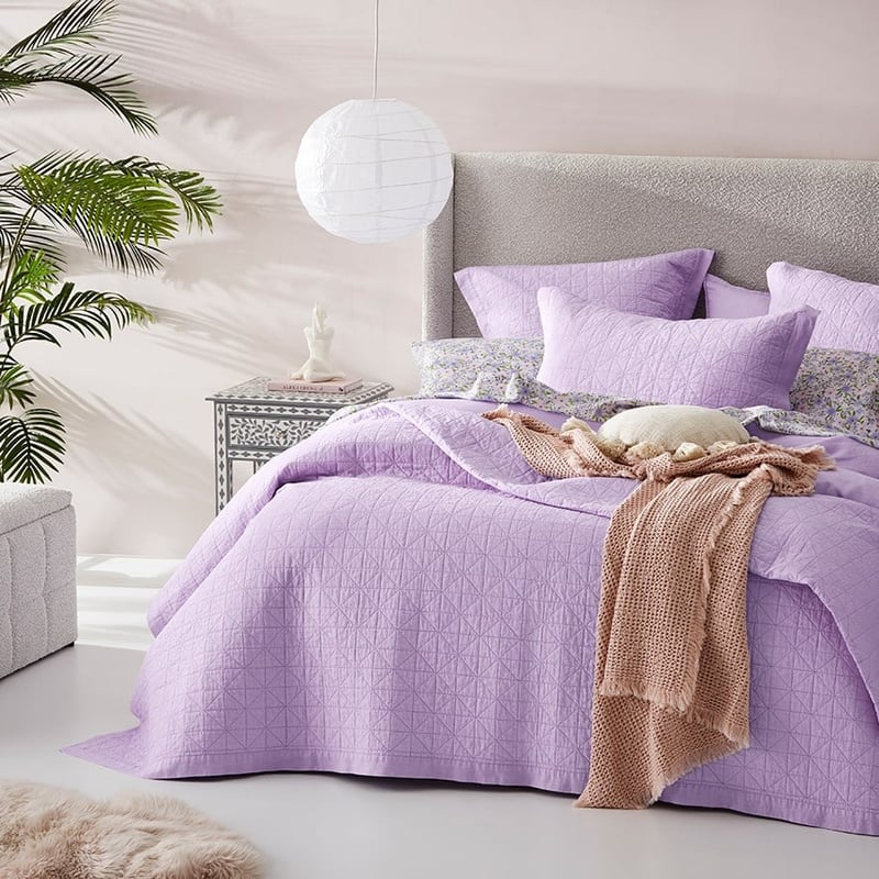 Vintage Washed Linen Pastel Lilac Quilted Coverlet Separates