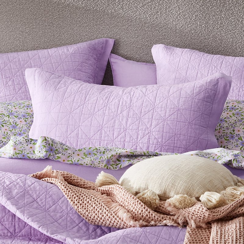 Vintage Washed Linen Pastel Lilac Quilted Coverlet Separates