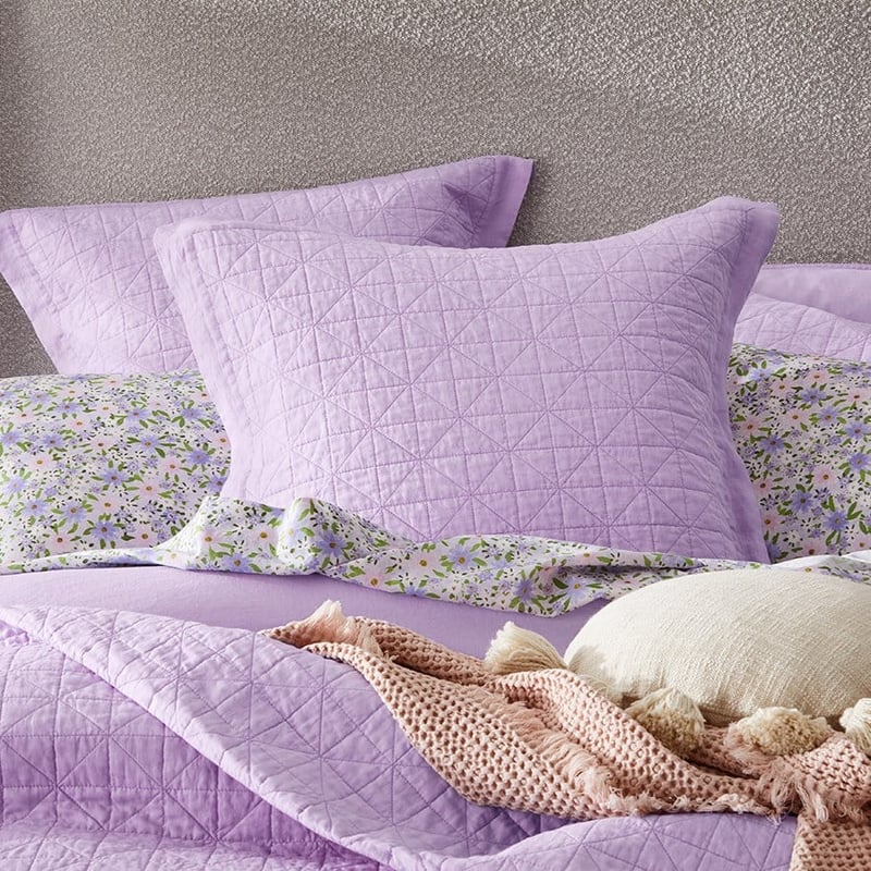 Vintage Washed Linen Pastel Lilac Quilted Coverlet Separates