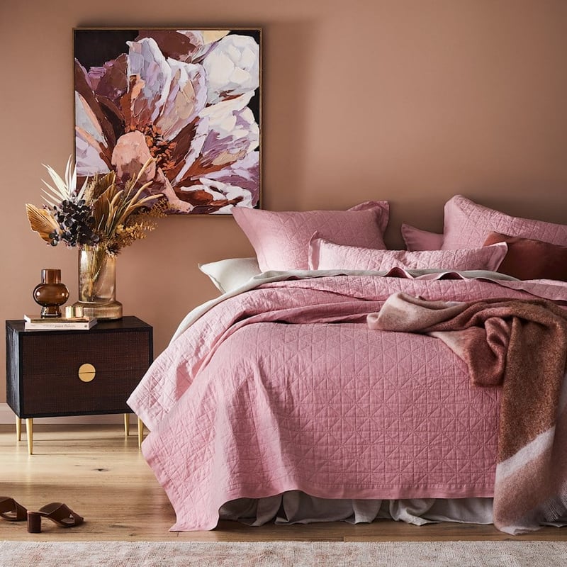 Vintage Washed Linen Rose Quartz Quilted Coverlet Separates