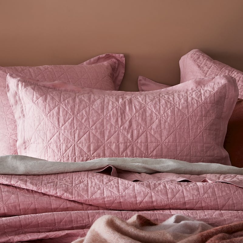Vintage Washed Linen Rose Quartz Quilted Coverlet Separates