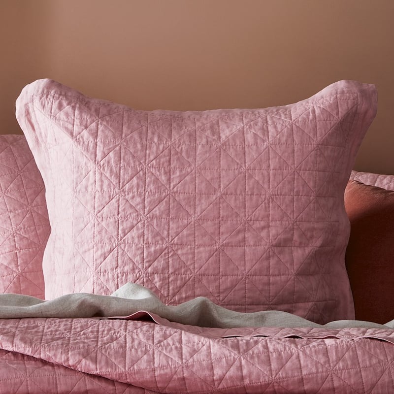 Vintage Washed Linen Rose Quartz Quilted Coverlet Separates