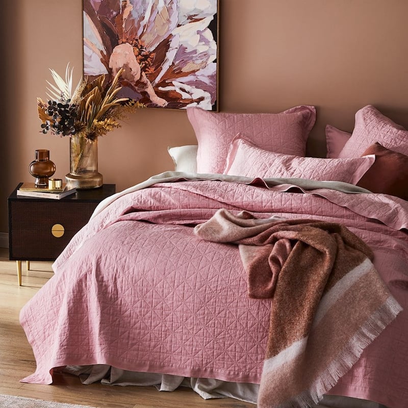 Vintage Washed Linen Rose Quartz Quilted Coverlet Separates