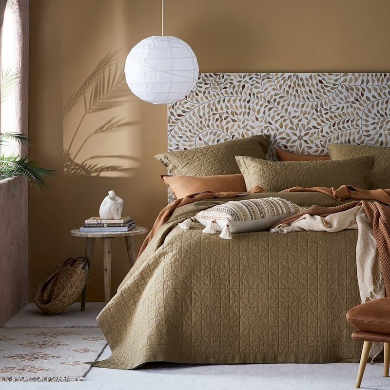 Vintage Washed Linen Soft Olive Quilted Coverlet Separates