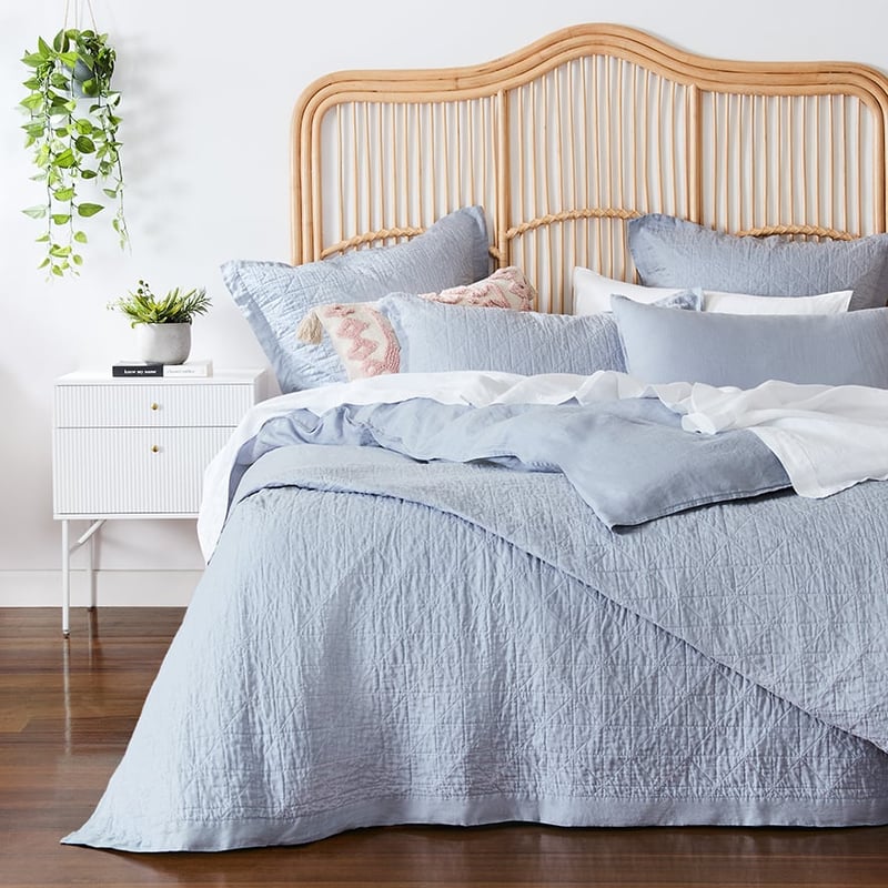 Vintage Washed Linen Blue Dust Quilted Coverlet Separates