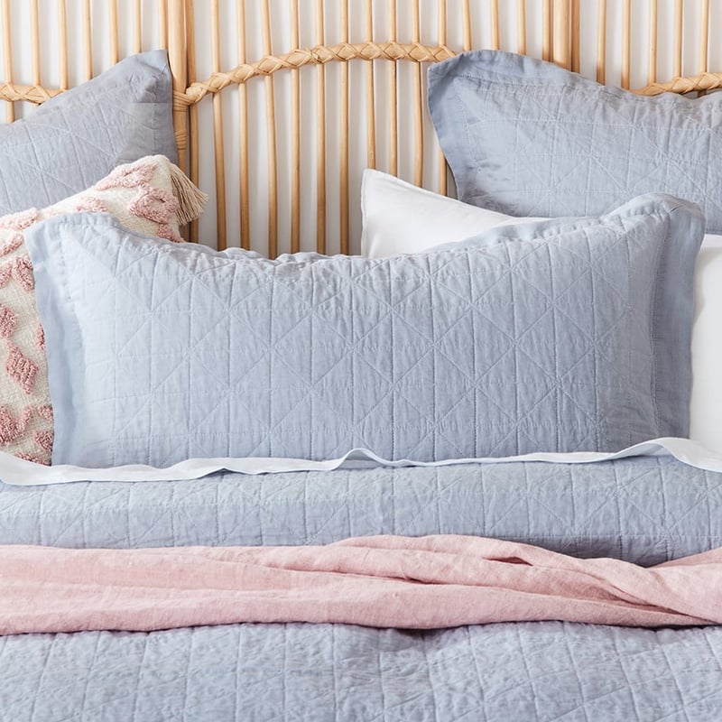 Vintage Washed Linen Blue Dust Quilted Coverlet Separates