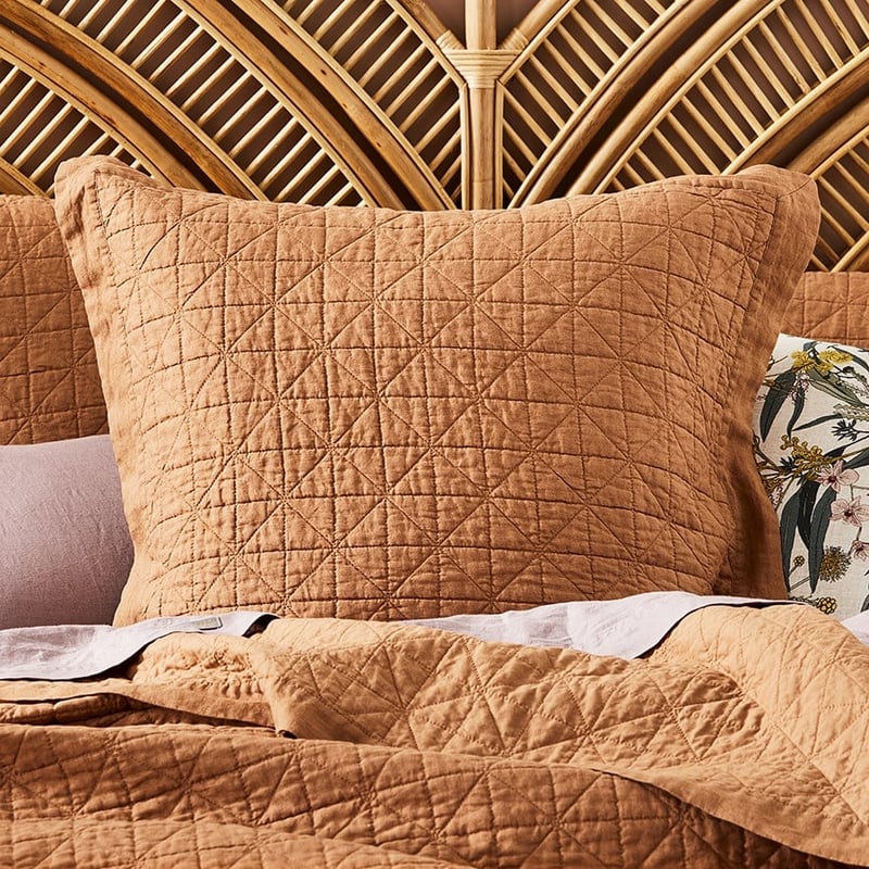 Vintage Washed Linen Caramel Quilted Coverlet Separates