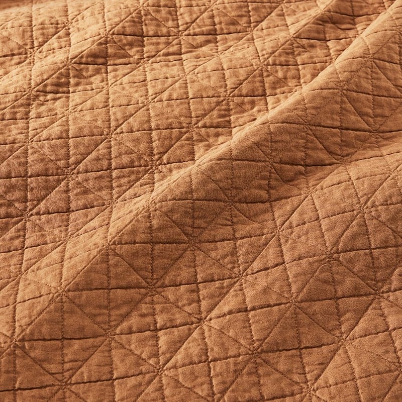 Vintage Washed Linen Caramel Quilted Coverlet Separates