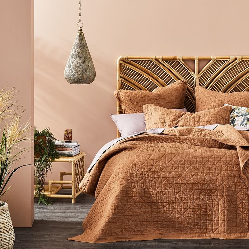 Vintage Washed Linen Caramel Quilted Coverlet Separates