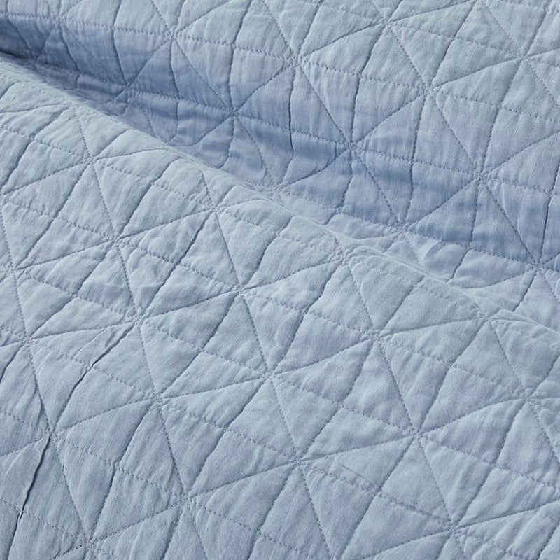 Vintage Washed Linen Dusty Blue Quilted Coverlet Separates