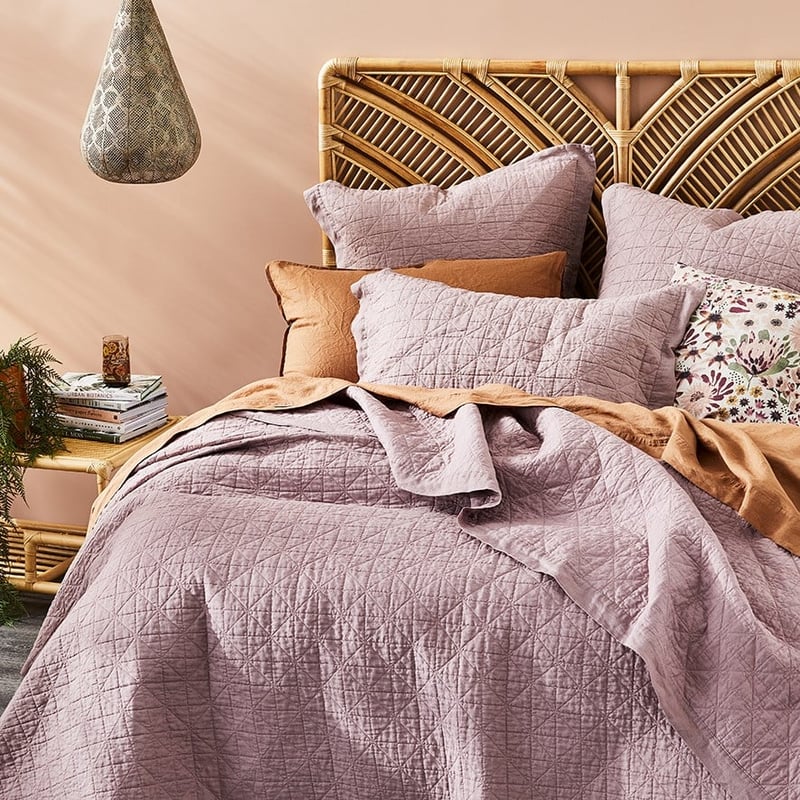 Vintage Washed Linen Dusty Mauve Quilted Coverlet Separates