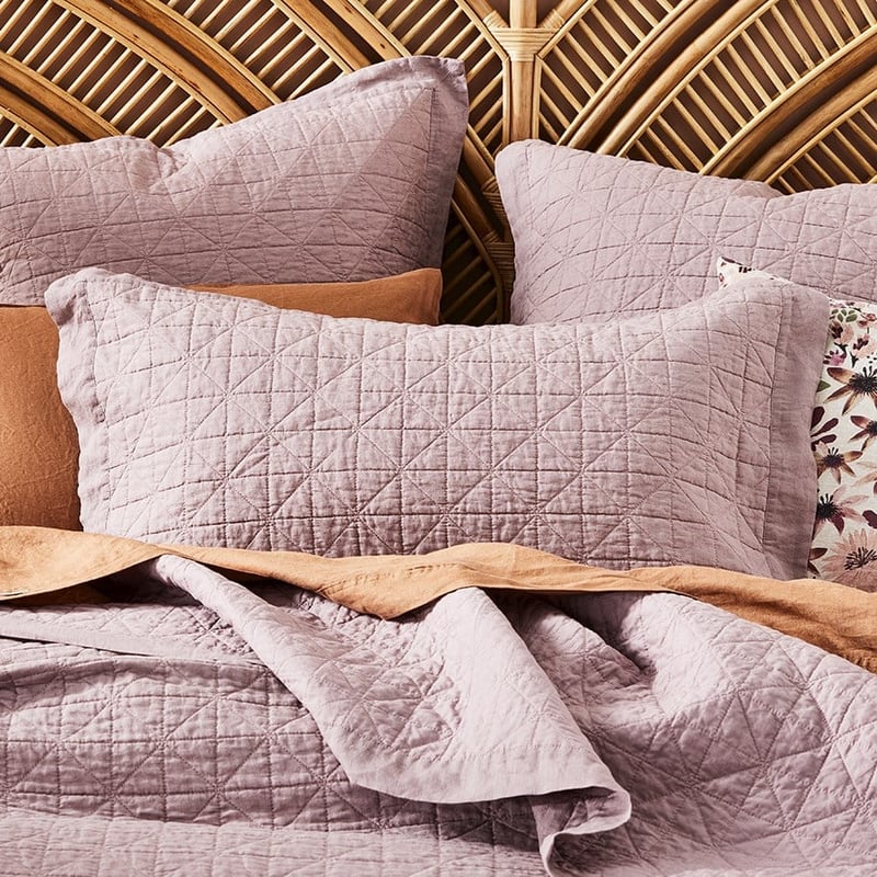 Vintage Washed Linen Dusty Mauve Quilted Coverlet Separates