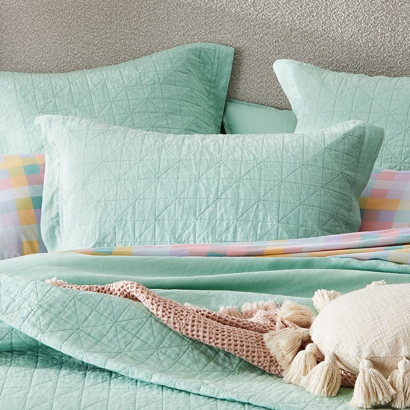 Vintage Washed Linen Dusty Mint Quilted Coverlet Separates
