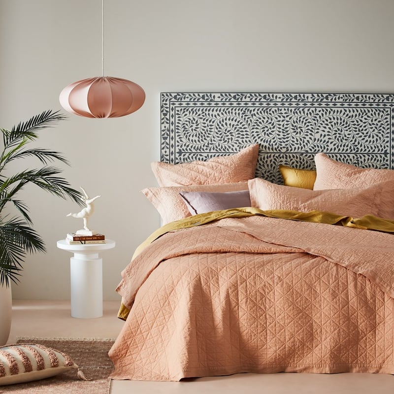 Vintage Washed Linen Pink Salt Quilted Coverlet Separates