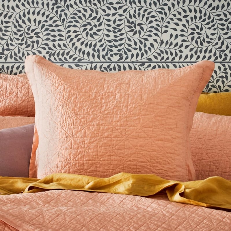 Vintage Washed Linen Pink Salt Quilted Coverlet Separates