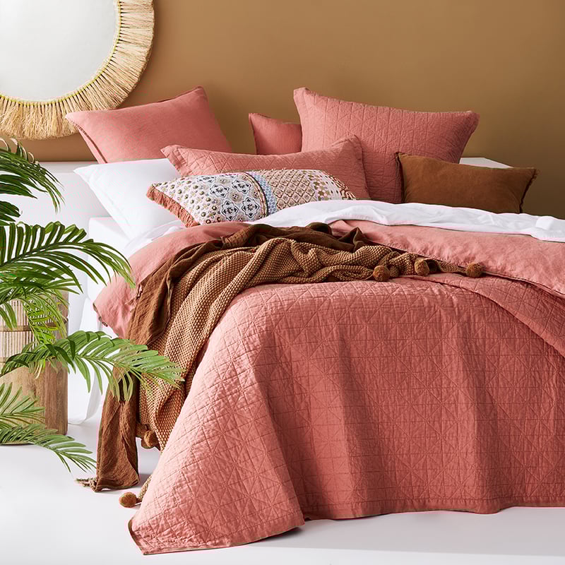 Vintage Washed Linen Rouge Quilted Coverlet Separates