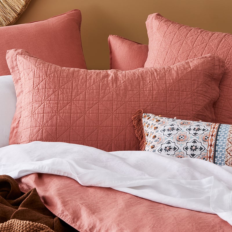 Vintage Washed Linen Rouge Quilted Coverlet Separates