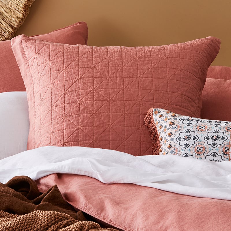 Vintage Washed Linen Rouge Quilted Coverlet Separates