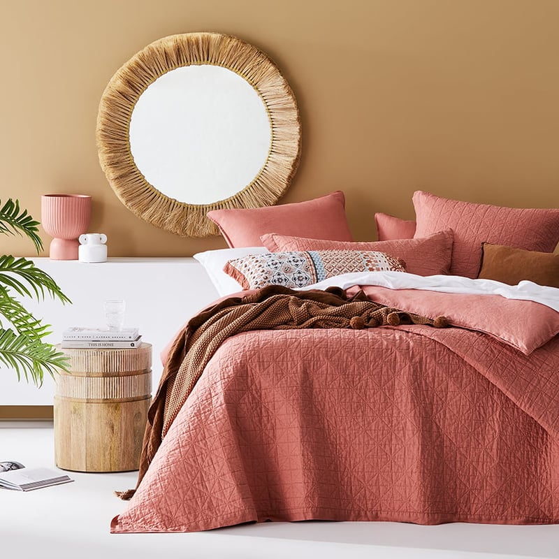 Vintage Washed Linen Rouge Quilted Coverlet Separates