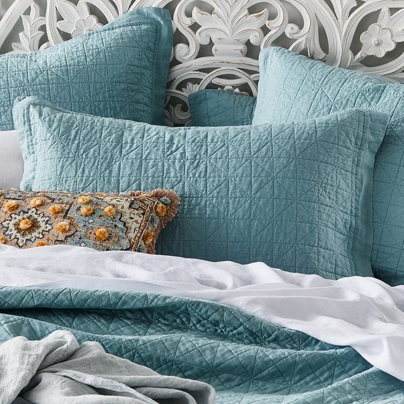 Vintage Washed Linen Seafoam Quilted Coverlet Separates