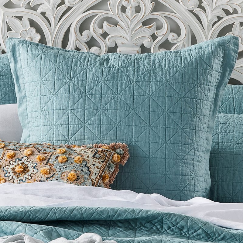 Vintage Washed Linen Seafoam Quilted Coverlet Separates