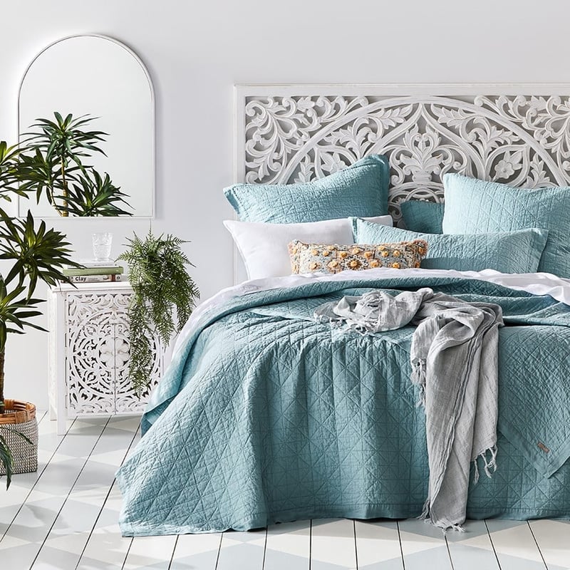Vintage Washed Linen Seafoam Quilted Coverlet Separates