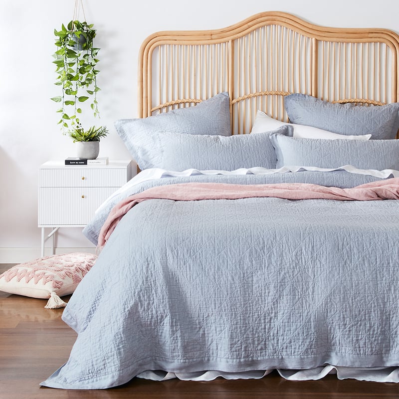 Vintage Washed Linen Blue Dust Quilted Quilt Cover Separates