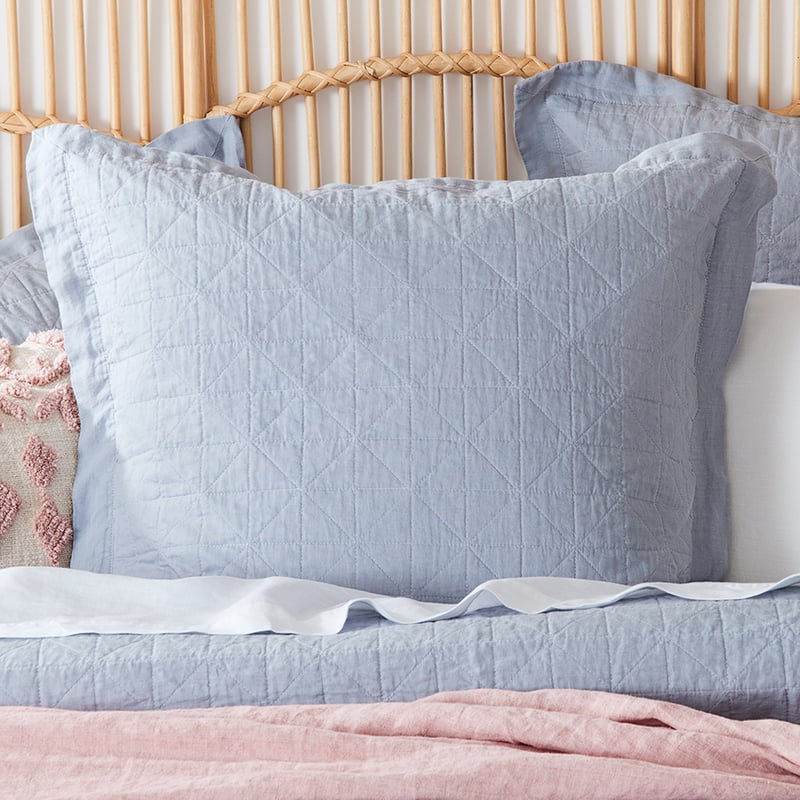 Vintage Washed Linen Blue Dust Quilted Quilt Cover Separates