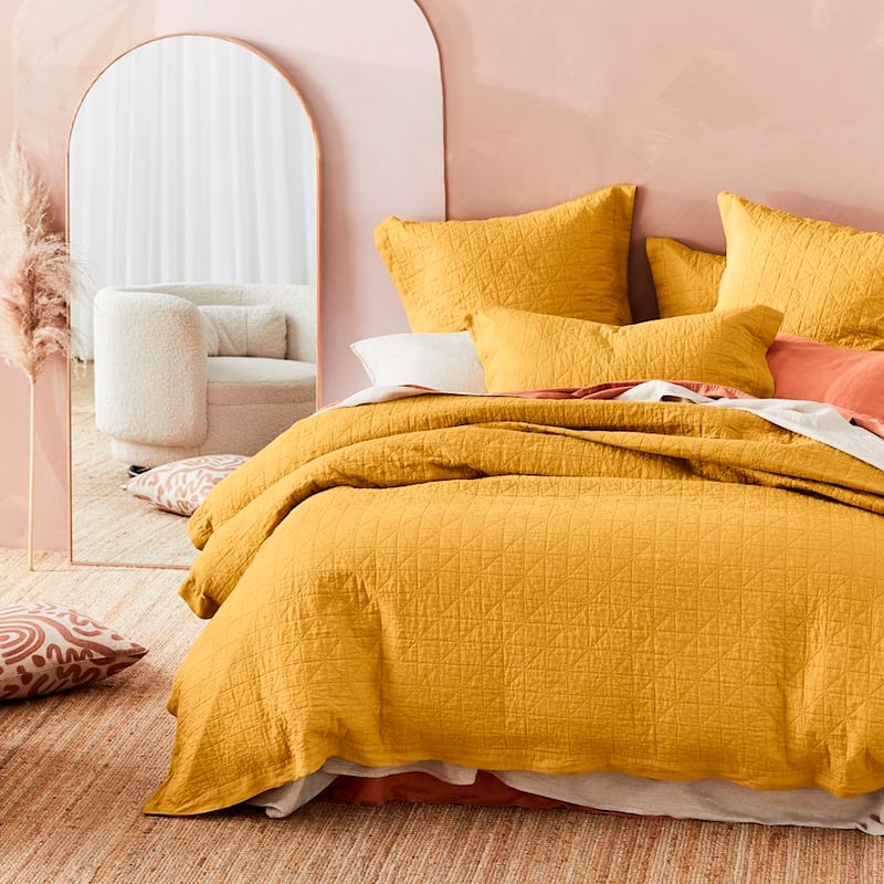 Vintage Washed Linen Chai Quilted Quilt Cover Separates