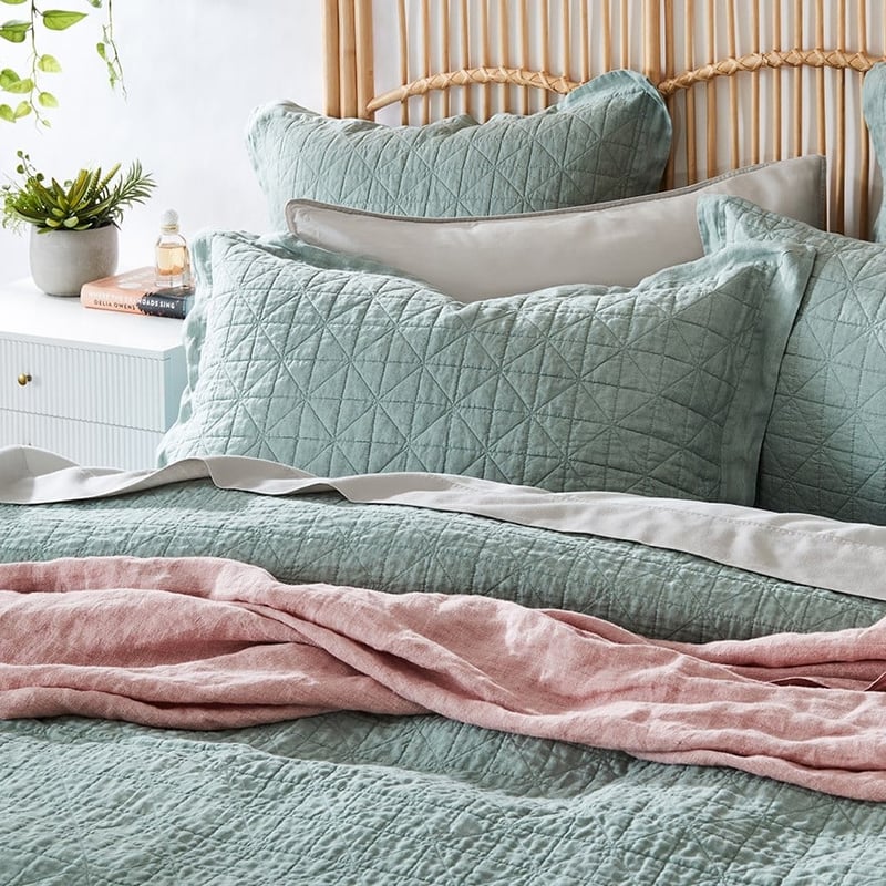 Vintage Washed Linen Eucalyptus Quilted Quilt Cover Separates