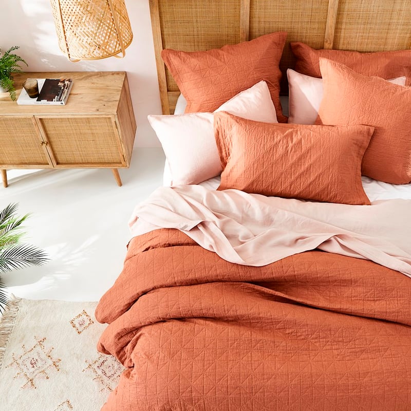 Vintage Washed Linen Brick Quilted Quilt Cover Separates