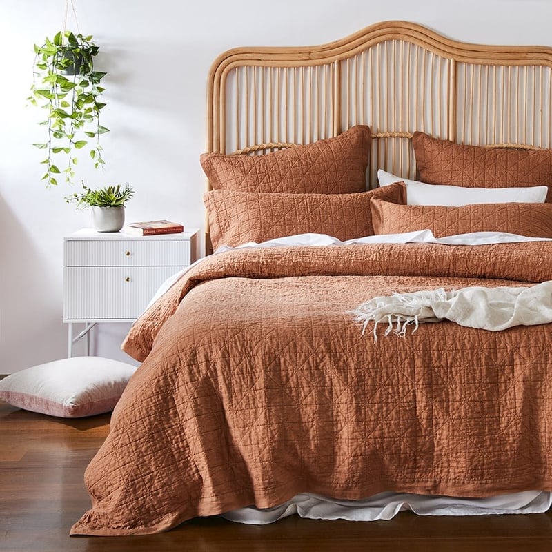 Vintage Washed Linen Caramel Quilted Quilt Cover Separates