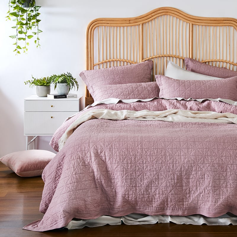 Vintage Washed Linen Dusty Mauve Quilted Quilt Cover Separates