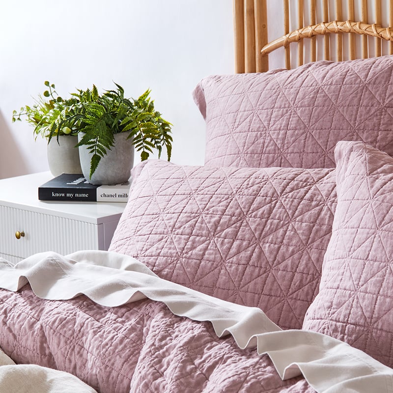 Vintage Washed Linen Dusty Mauve Quilted Quilt Cover Separates
