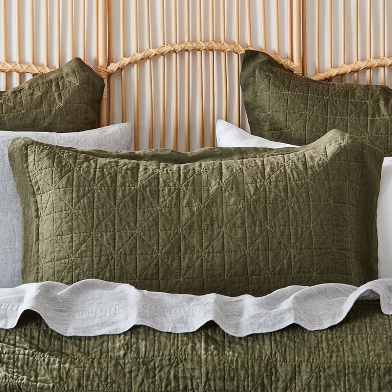 Vintage Washed Linen Moss Quilted Quilt Cover Separates