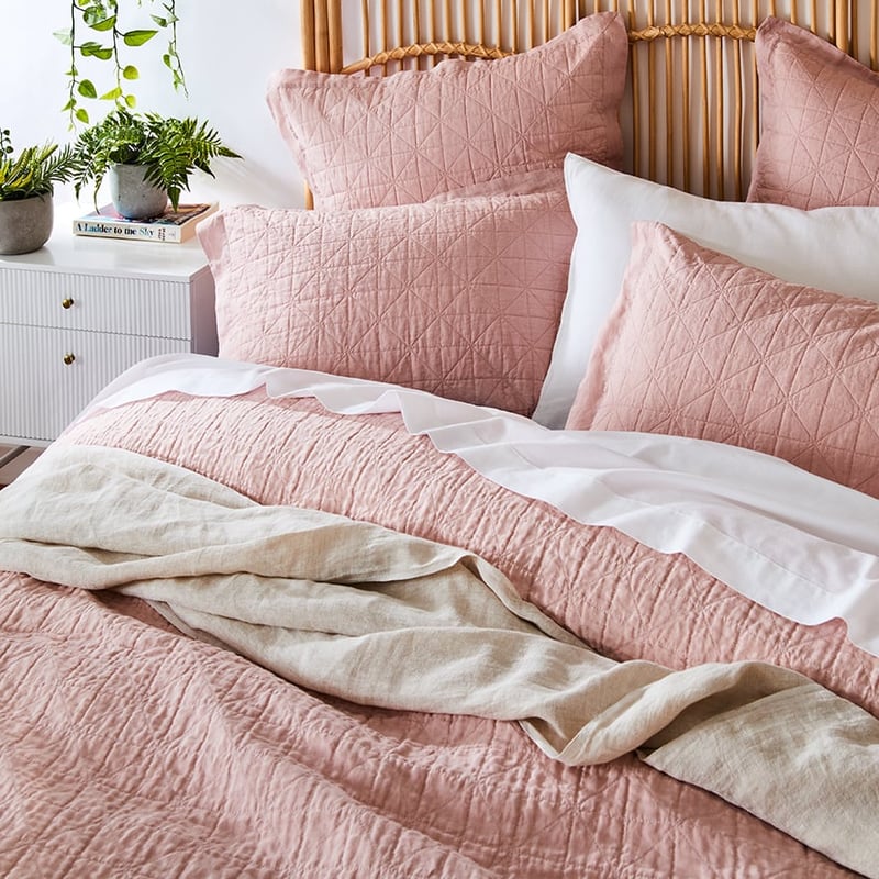 Vintage Washed Linen Nude Pink Quilted Quilt Cover Separates