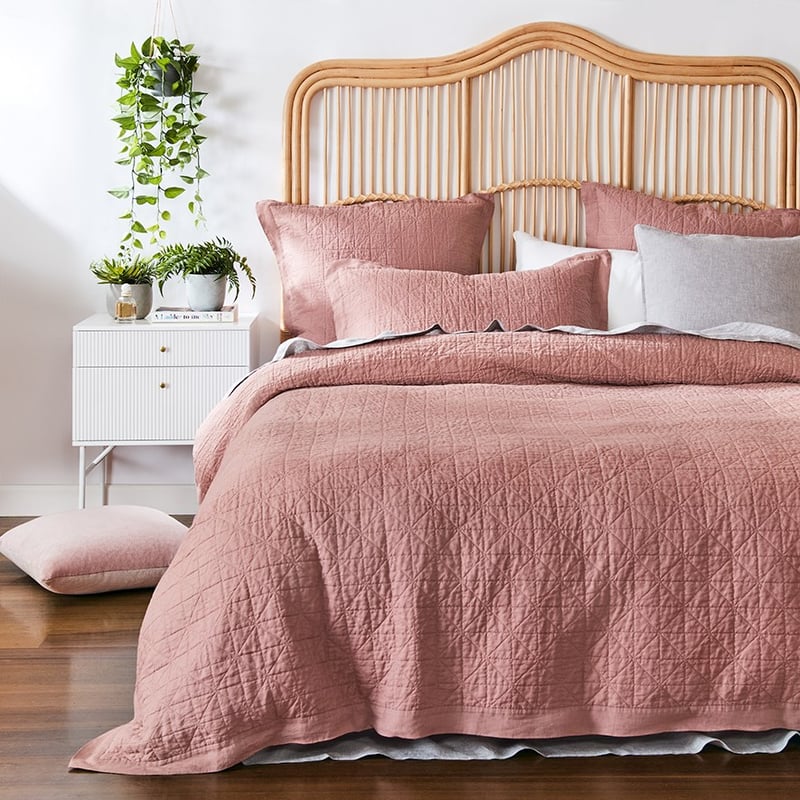 Vintage Washed Linen Rose Quilted Quilt Cover Separates