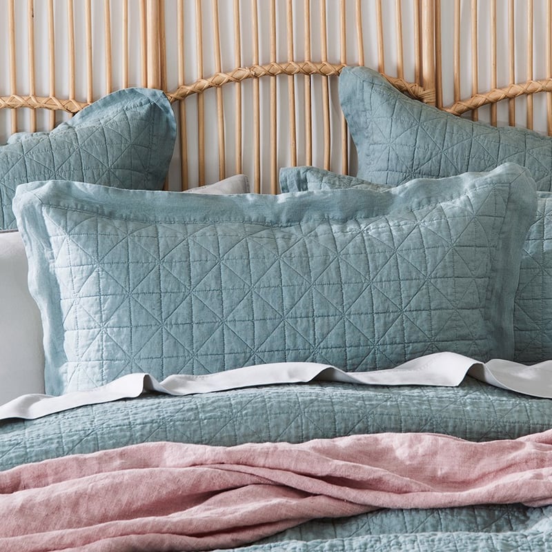 Vintage Washed Linen Seafoam Quilted Quilt Cover Separates