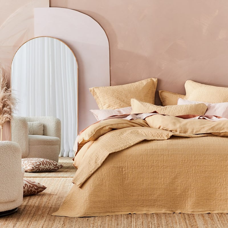 Vintage Washed Linen Latte Quilted Coverlet Separates
