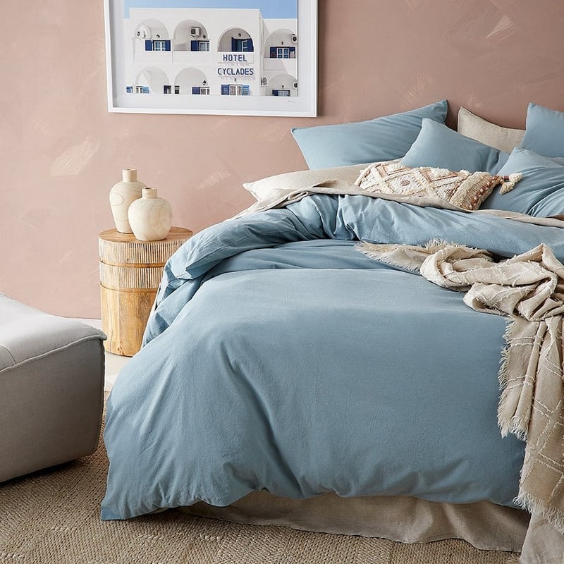 Stonewashed Cotton Blue Grey Quilt Cover Separates