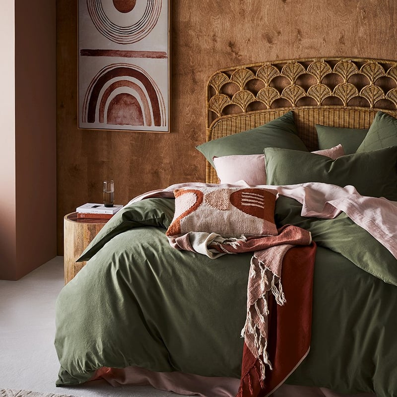 Stonewashed Cotton Bay Leaf Quilt Cover Separates