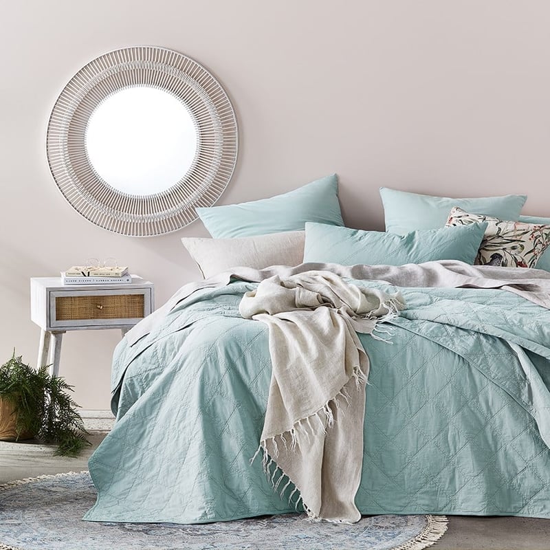 Stonewashed Cotton Ice Blue Quilted Coverlet Separates
