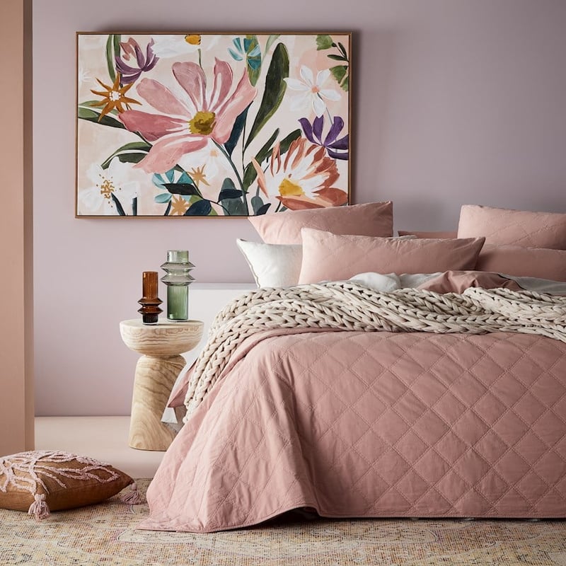 Stonewashed Cotton Misty Rose Quilted Coverlet Separates