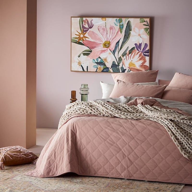 Stonewashed Cotton Misty Rose Quilted Coverlet Separates