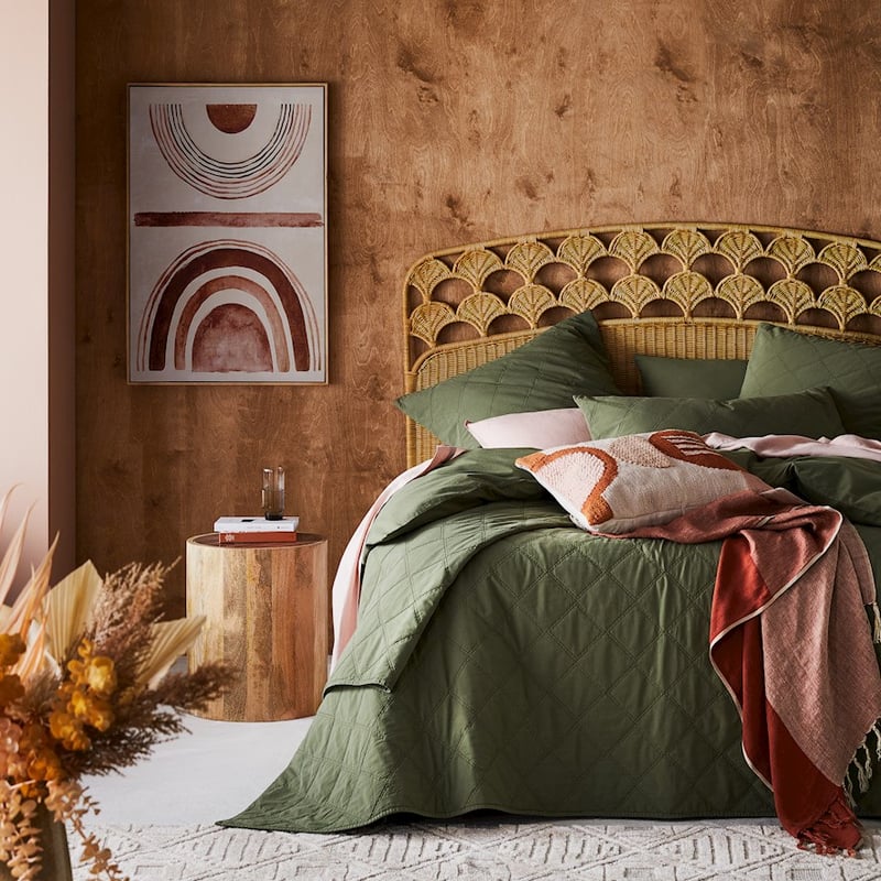 Stonewashed Cotton Bay Leaf Quilted Coverlet Separates