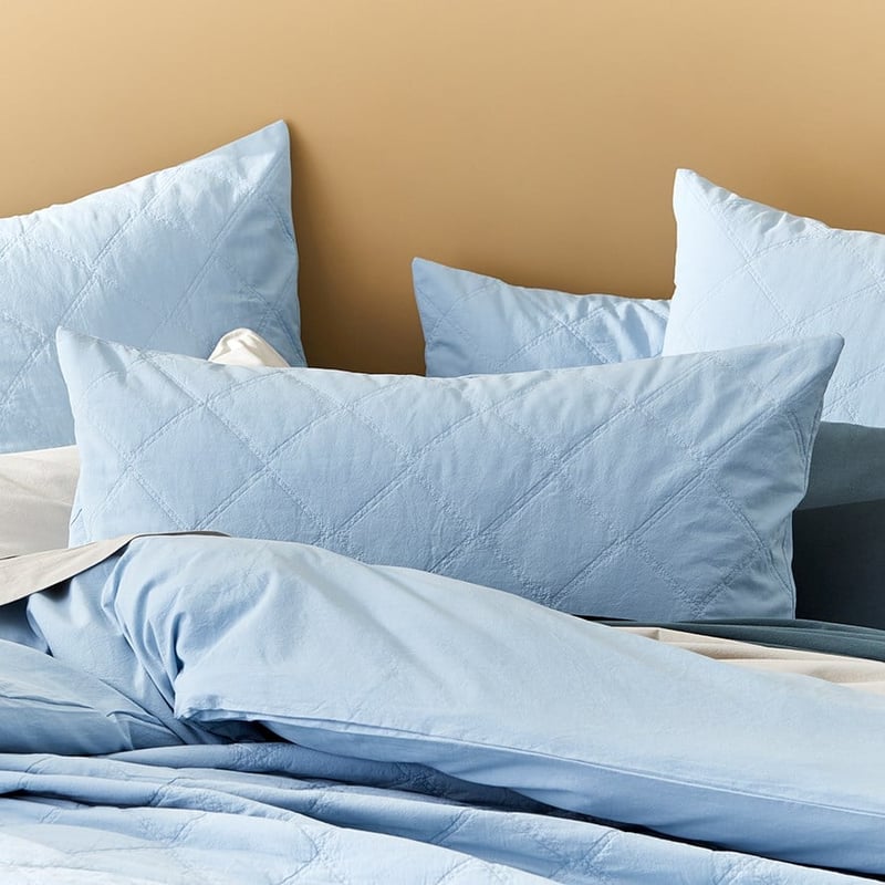 Stonewashed Cotton Sea Blue Quilted Coverlet Separates