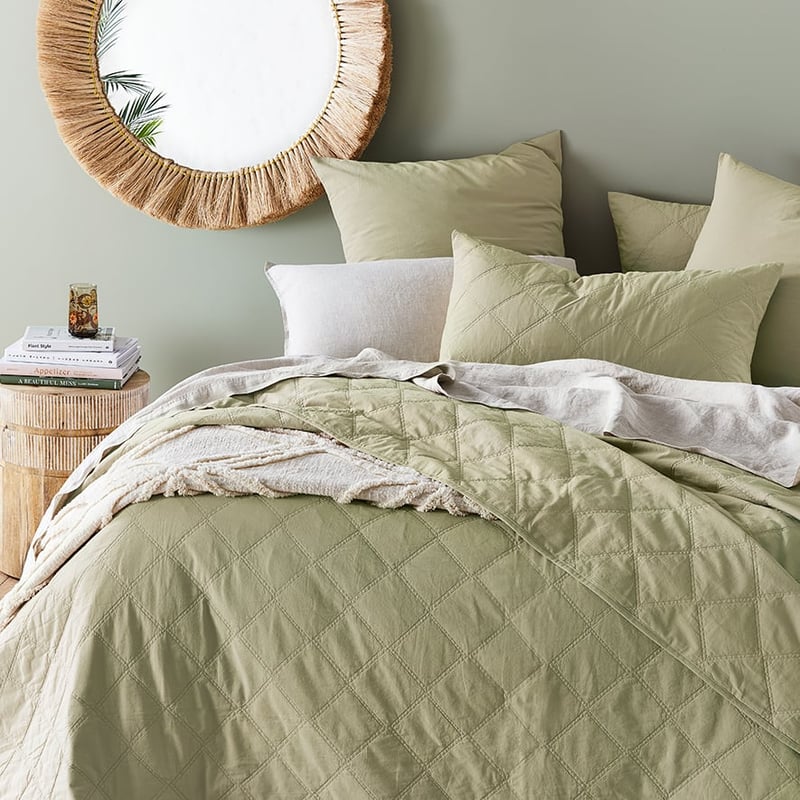 Stonewashed Cotton Soft Khaki Quilted Coverlet Separates