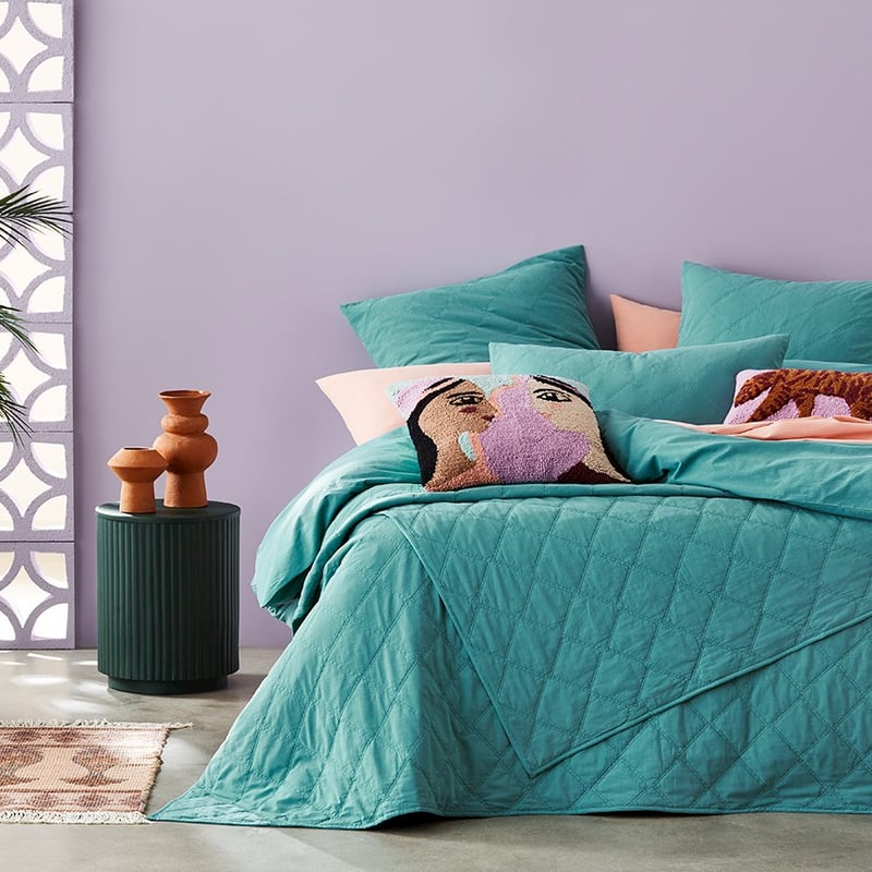Stonewashed Cotton Teal Quilted Coverlet Separates