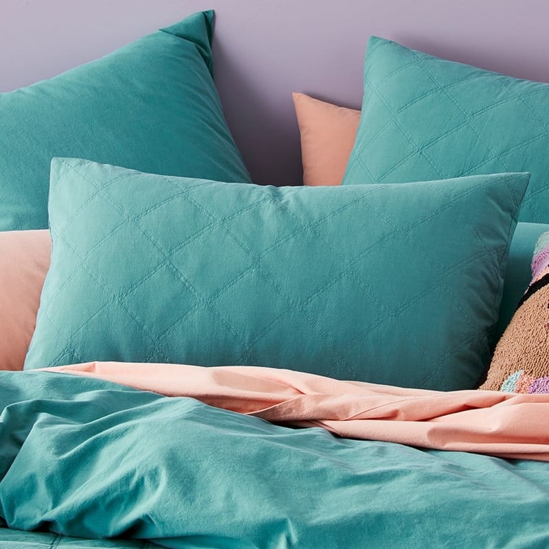 Stonewashed Cotton Teal Quilted Coverlet Separates