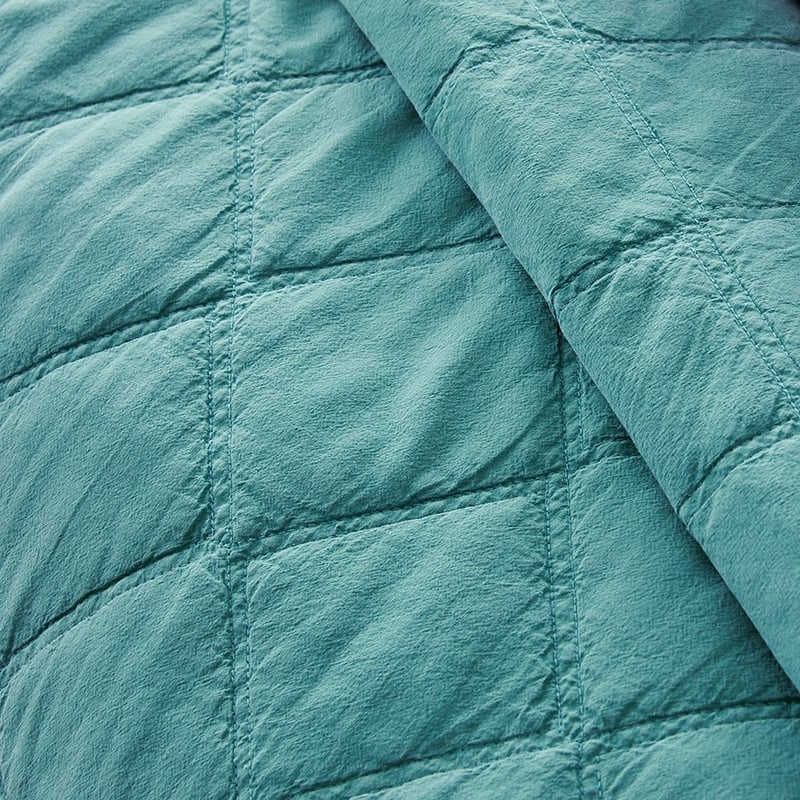 Stonewashed Cotton Teal Quilted Coverlet Separates